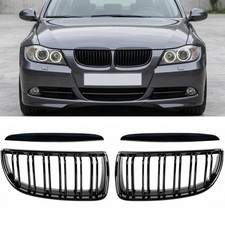 Nieren Grill Doppelsteg passend für BMW 3er E90 E91 vor LCI GLANZ Schwarz