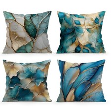 Teal and Gold Leaf Throw Pillow Covers 18x18 Set of Teal Abstract Foliage Art
