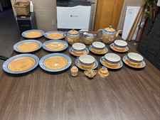 Vintage Japanese Hand Painted Blue Peach Iridescent Lusterware Tea Set Of 24