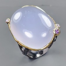 Handmade 38 ct Natural Chalcedony Ring 925 Sterling Silver Size 8 /R433753