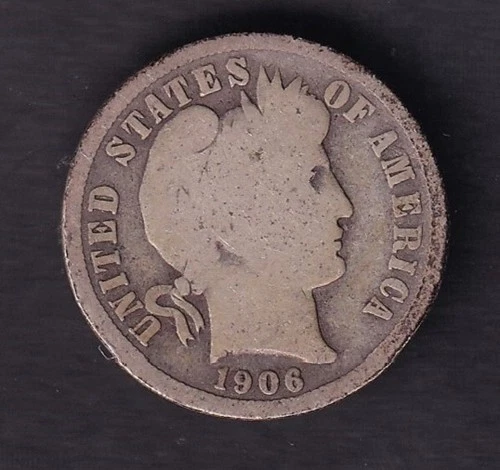 USA United States 1906 10c Ten Cent Silver Coin Barber Dime .900 Silver