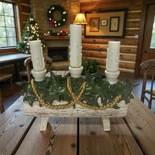 Vintage 60s-70s Atlantic Mold Electric Yule Log 3 Candle Holder Christmas Decor