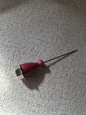 Vintage Wooden Red Handled Ice Pick/ Scratch Awl With Metal Top 8 1/2''
