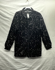 PRETTYLITTLETHING Women Black Velvet Sequin Oversized Shirt Dress Size 12 Lined