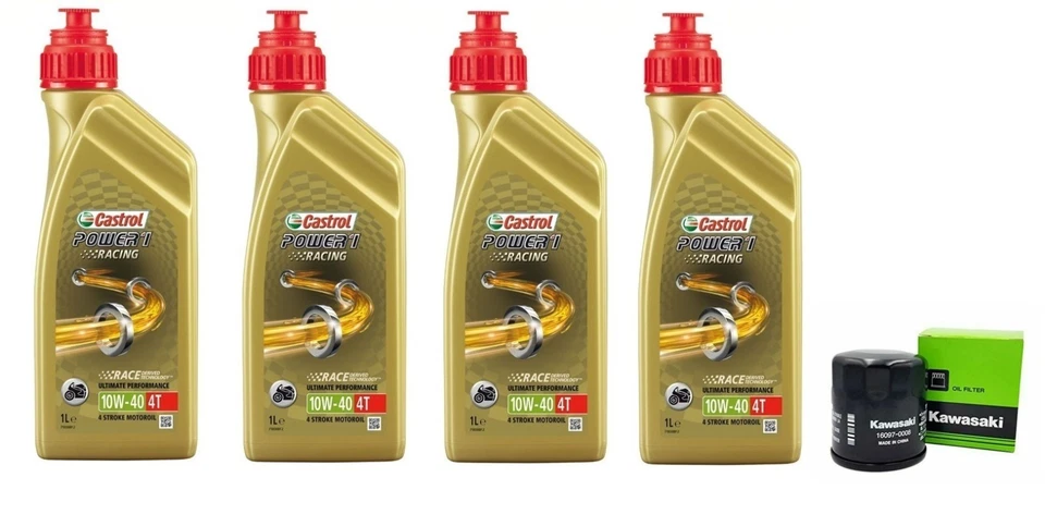 Kit Entretien Kawasaki ZZR1400 Castrol RACING 10W40 Filtres Huile Original - Photo 1/3