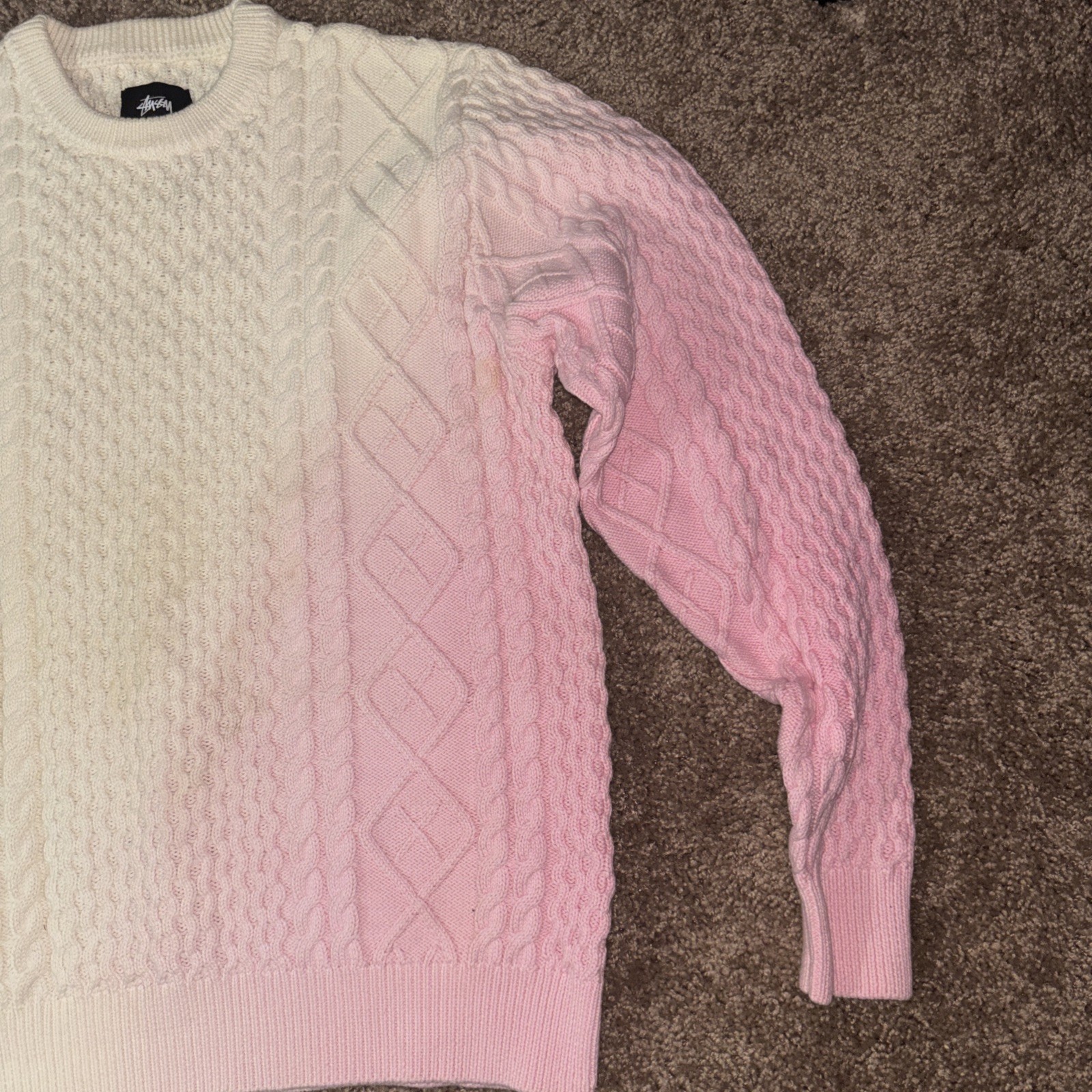 Stussy Red Patchwork Cableknit Sweater Green And … - image 3