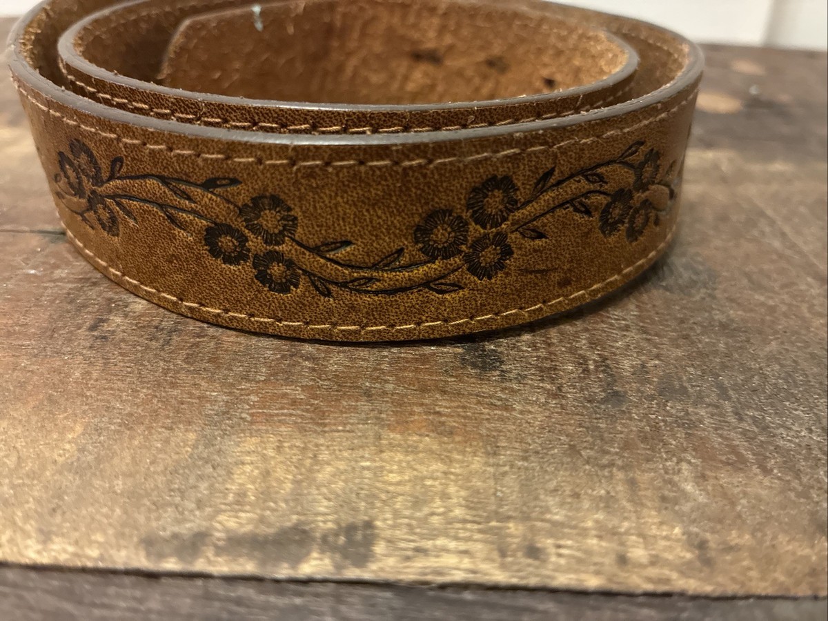 Vintage 1970 Hickok mod floral tooled Leather Denim Western Belt Festival sz 30 Western Floral Leather Belt for Men, Personalized Cowboy  main image 4