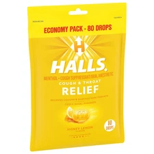 Halls Cough Drops HONEY LEMON Menthol 80 Drops JUMBO BAG Fast Shipping