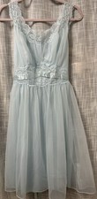 Vanity Fair Vintage 1960s Sheer Nylon Blue Lace Peignoir Gown Robe Set Sz 36