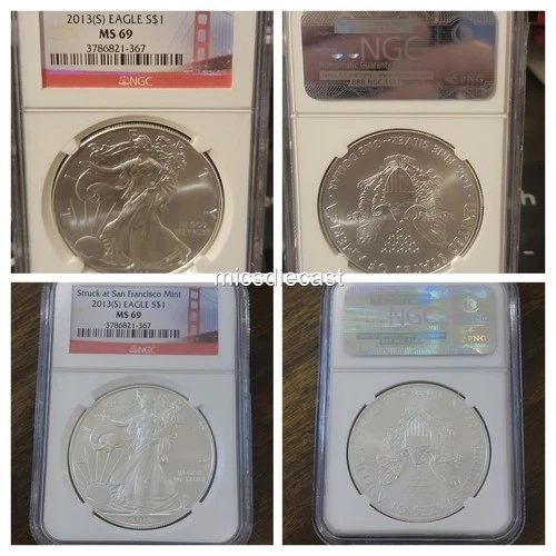 2013 - S San Francisco 1oz Silver Eagle NGC MS 69 UNC .999 Bullion LUSTER FREESH