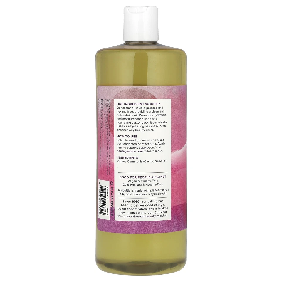 Aceite de ricino Heritage Store 32 fl oz 960 ml libre de crueldad, ecológico, sin hexano Foto 2 de 3