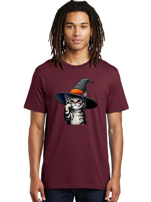 Cat-In-Witch-Hat Mens Graphic Tee, 100% Cotton, Casual Summer Wear