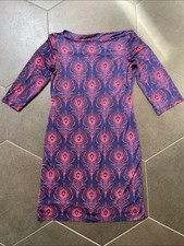 Lesley Evers Navy & Pink Peacock-Print Midi Sheath Dress S