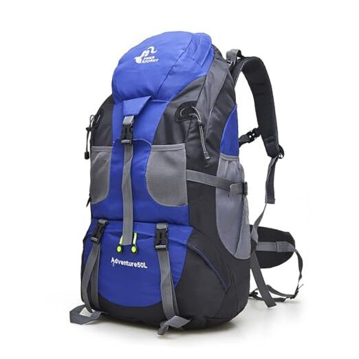Hiking Backpack, Water Resistant Lightweight 50L Blue - No Shoe Compartment-image