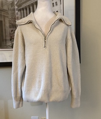 Double Zero Women s Cream Ribbed Half Zip Sweater Size S Cozy Knit Pullover
