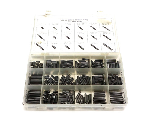 Slotted Spring Pin Assortment Kit 18 Size Steel Plain Finish #6LF72 "READ"