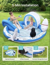 EVAJOY Inflatable Play Center Kiddie Pool with Slide for Children - Blue