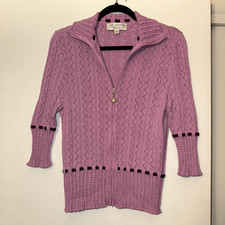 St. John Collection Women  s Size 8 Crochet Knit Sweater 3/4 Sleeve Lilac Brown