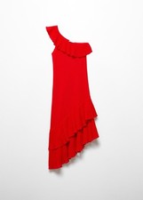 Mango Asymmetric Ruffled Midi Dress Red Size Small NWT