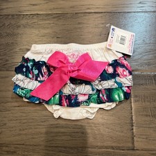 NWT RuffleButts Bloomer Diaper Cover 12-18 Mo Pink Bow Tropical Floral Ruffles