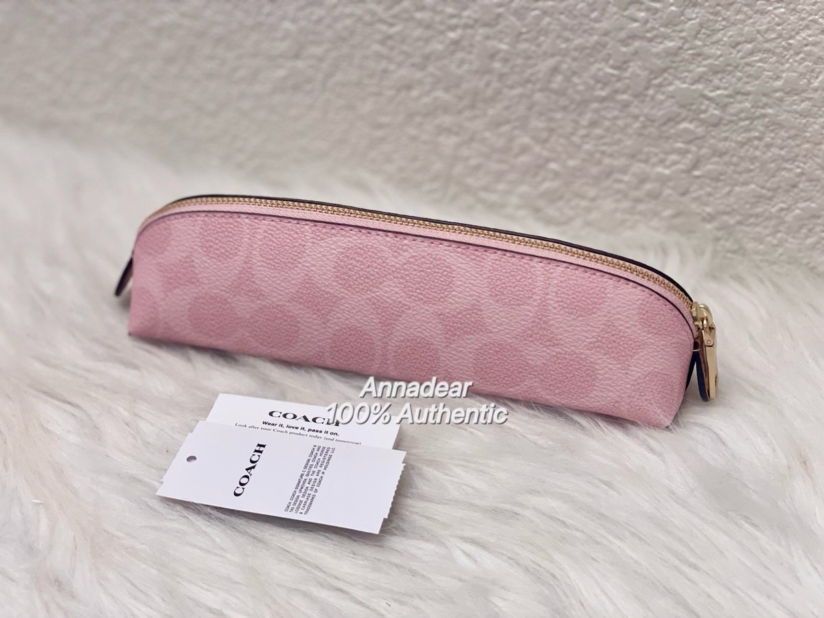 NWT COACH Pencil Case Signature Print CEA52 Leather Powder Pink