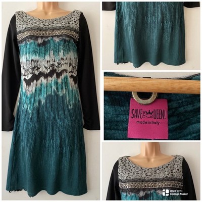 SAVE THE QUEEN Kleid Gr. M türkis langarm gefüttert Midi