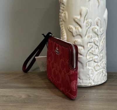 COACH Corner Zip Wristlet In Signature Denim & Leather CDF27
