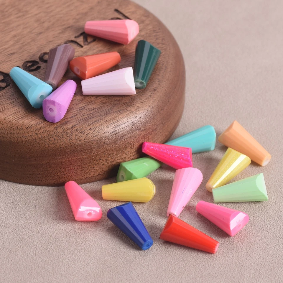 10pcs 15x8mm Drop Cone Shape Faceted Coated Opaque Glass Loose Beads DIY Jewelry - Image 2 of 4