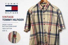 Vintage 90s Era Tommy Hilfiger Men  s XL Plaid Crest Logo Button Down Shirt
