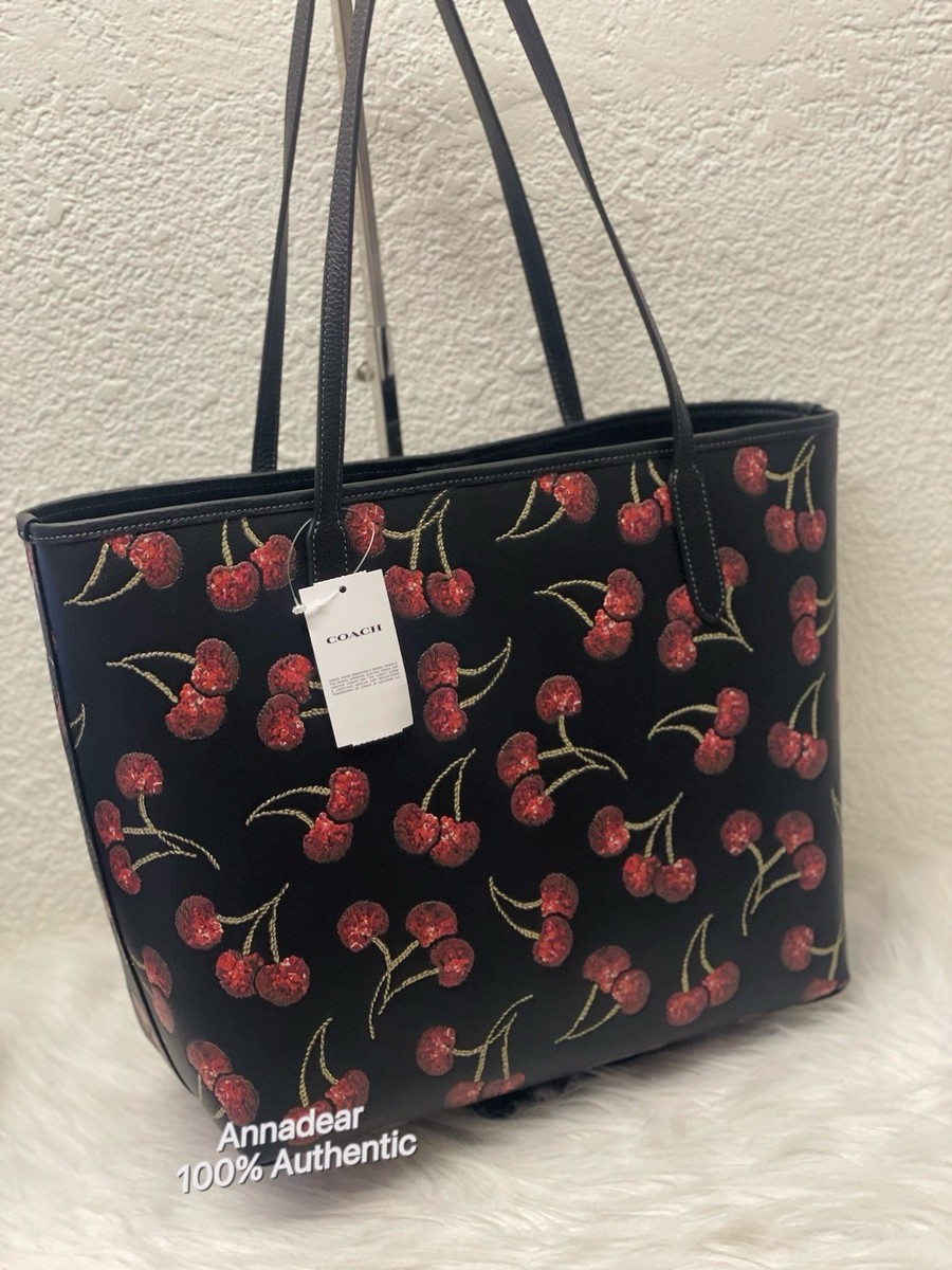 ブランド品SALE！coach ブラック レッド　　バッグ NWT Coach City Tote Bag With Cherry Print In Leather CCZ18 Black
