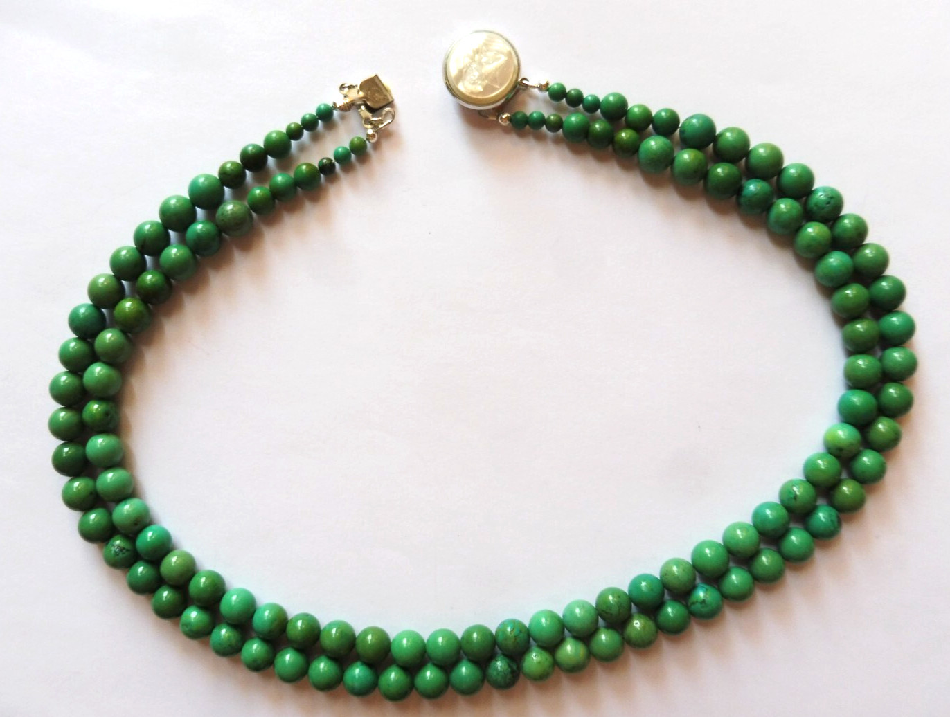 Collier turquoise ancienne véritable 395 Cts à double rang d'exception