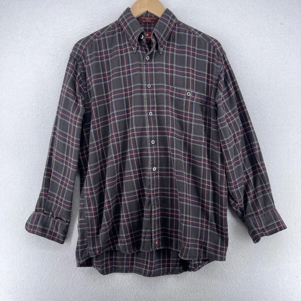 Camisa NORDSTROM Para Hombres M Franela a Cuadros Abotonada Leñador Algodón Marrón HK Foto 2 de 4