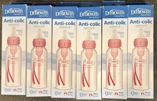 6X Dr. Brown's 8oz Anti-Colic Options+ Narrow Baby Bottles Level 1 Narrow Pink