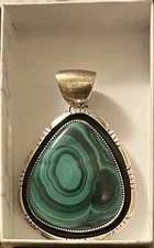Sterling Silver Malachite Pendant Signed Navajo