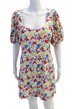 Rixo, Women, Floral Mini Sundress Square Neck Short Sleeve Multi-Color Size 12