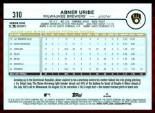 2024 Topps #310 Abner Uribe RC Rookie Card. rookie card picture