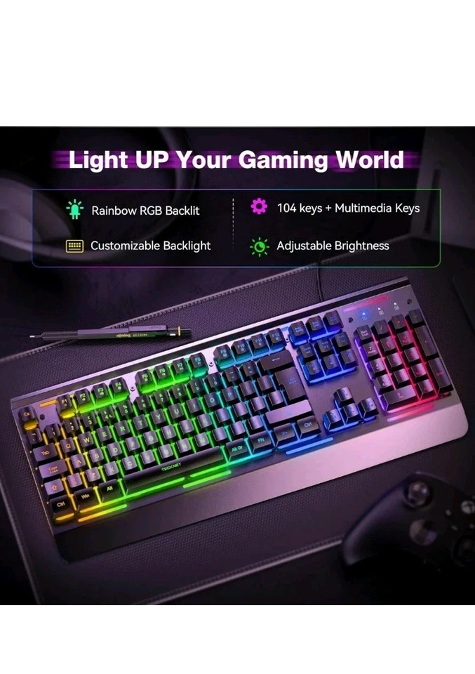 TECKNET RGB Gaming Keyboard UK Layout, USB Wired Computer Keyboard - Image 2 of 4
