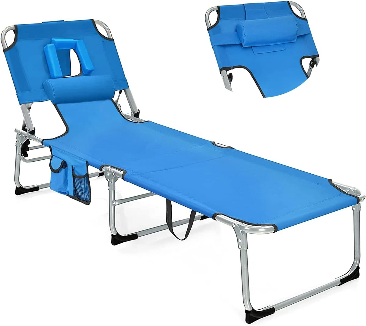 Goplus Tanning Chair Folding Beach Lounge Chair with Face Arm