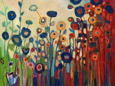 midnight garden poppy flowers whimsical ceramic tile mural backsplash