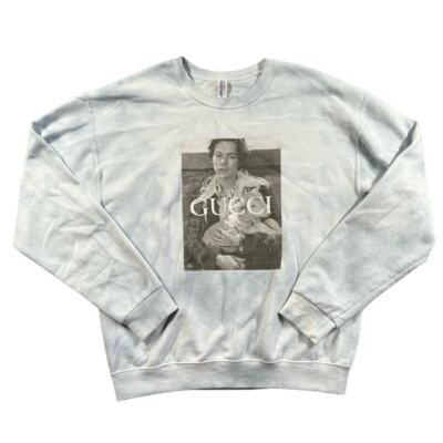 Rags Revived Harry Styles Crewneck Hand Dyed White Blue Size M Cotton Poly 