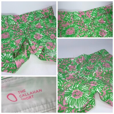 Lilly Pulitzer Callahan Shorts Sz 0 Green Pink Floral Cotton Flat YGI E2-260