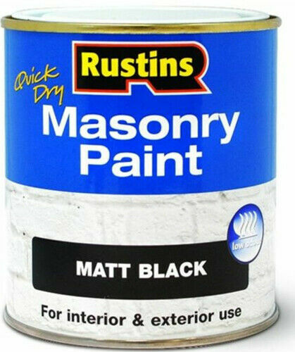 500ml RUSTINS MASONRY PAINT Matt Black Quick dry Interior/ Exterior brick stone - Picture 1 of 1