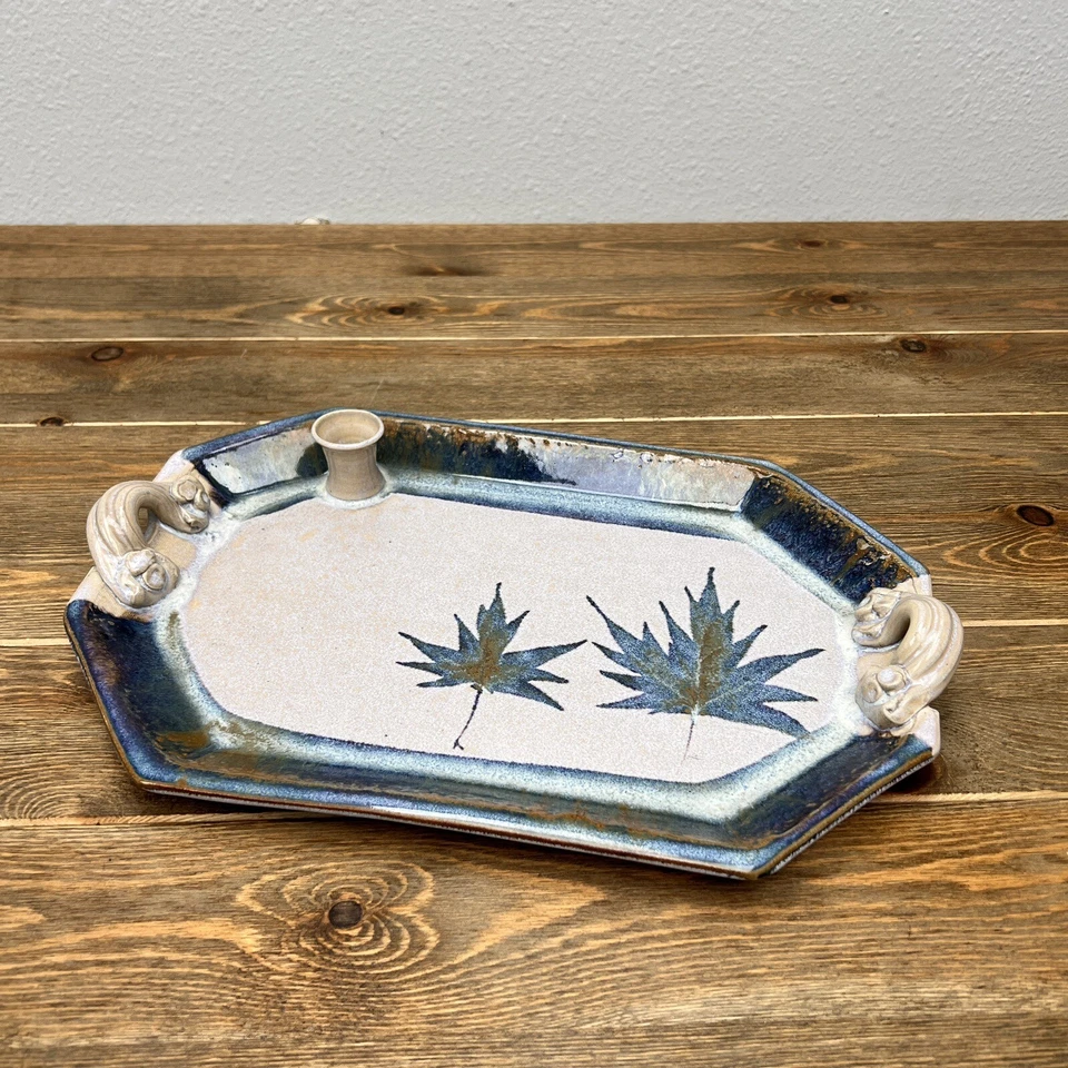 Hand Made Ceramic Platter Tray Signed By Pearsall Maple Leaves Blue - Image 2 of 4