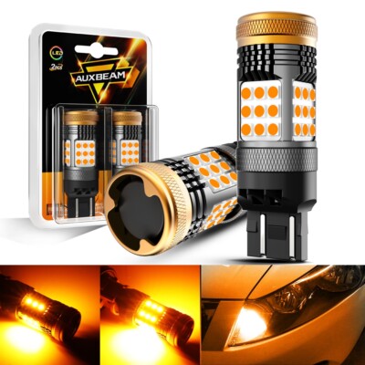AUXBEAM Amber 7443 7444 LED Front Turn Signal Blinker Light Bulbs No Hyper Flash