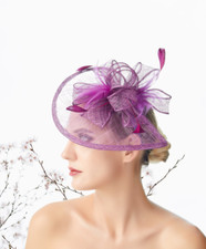Purple Plum Feather Mesh Wedding Fascinator Headband Woman Headpiece Derby Day