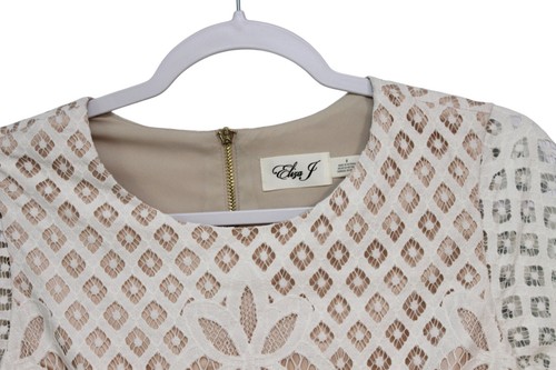 Eliza J Dress 8 Ivory Lace Bell Sleeve Pleated Formal Cocktail Wedding Bridal - Picture 7 of 16