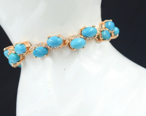 20ct Oval Cut turquoise and MoissaniteTennis Bracelet in 925 Sterling silver. - Picture 2 of 6