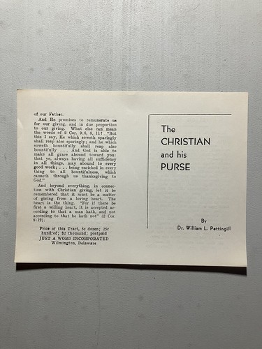 The Christian and his Purse Dr William L Pettingill Vtg Religious Tract - 第 1/2 張圖片