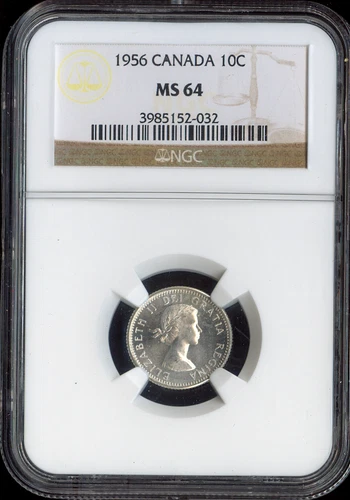 1956 Canada Silver 10 Cents 10C NGC MS64 Quality