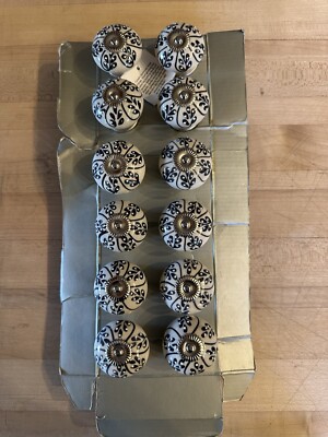 Casa Decor Drawer Knobs Handcrafted Ceramic White Black Silver  Set Of 12 New